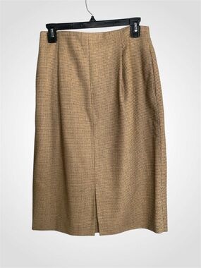 Dana Buchman Camel Houndstooth Wool Midi Skirt Size 8